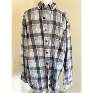 Mens L Duluth Trading Co Flannel Work Shirt Blue